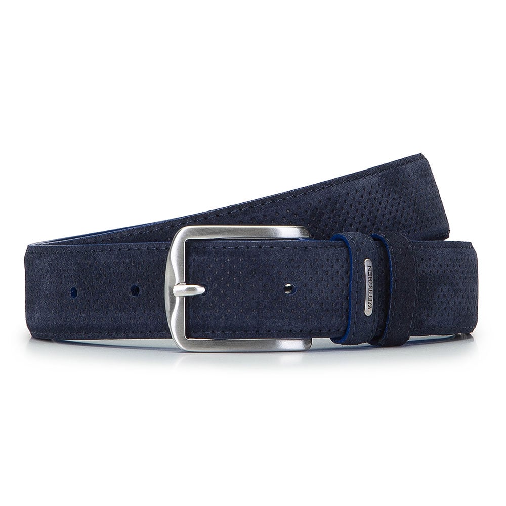 Męski pasek z perforowanej skóry welurowej
