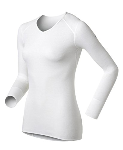 Bluzki damskie - ODLO damska koszulka L/S z dekoltem w serek, ciepła biały biały X-L 190881 - grafika 1