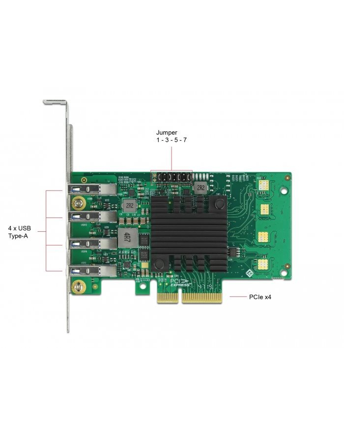 Delock PCIe x4>4x ext USB 3.0 Quad C.LP