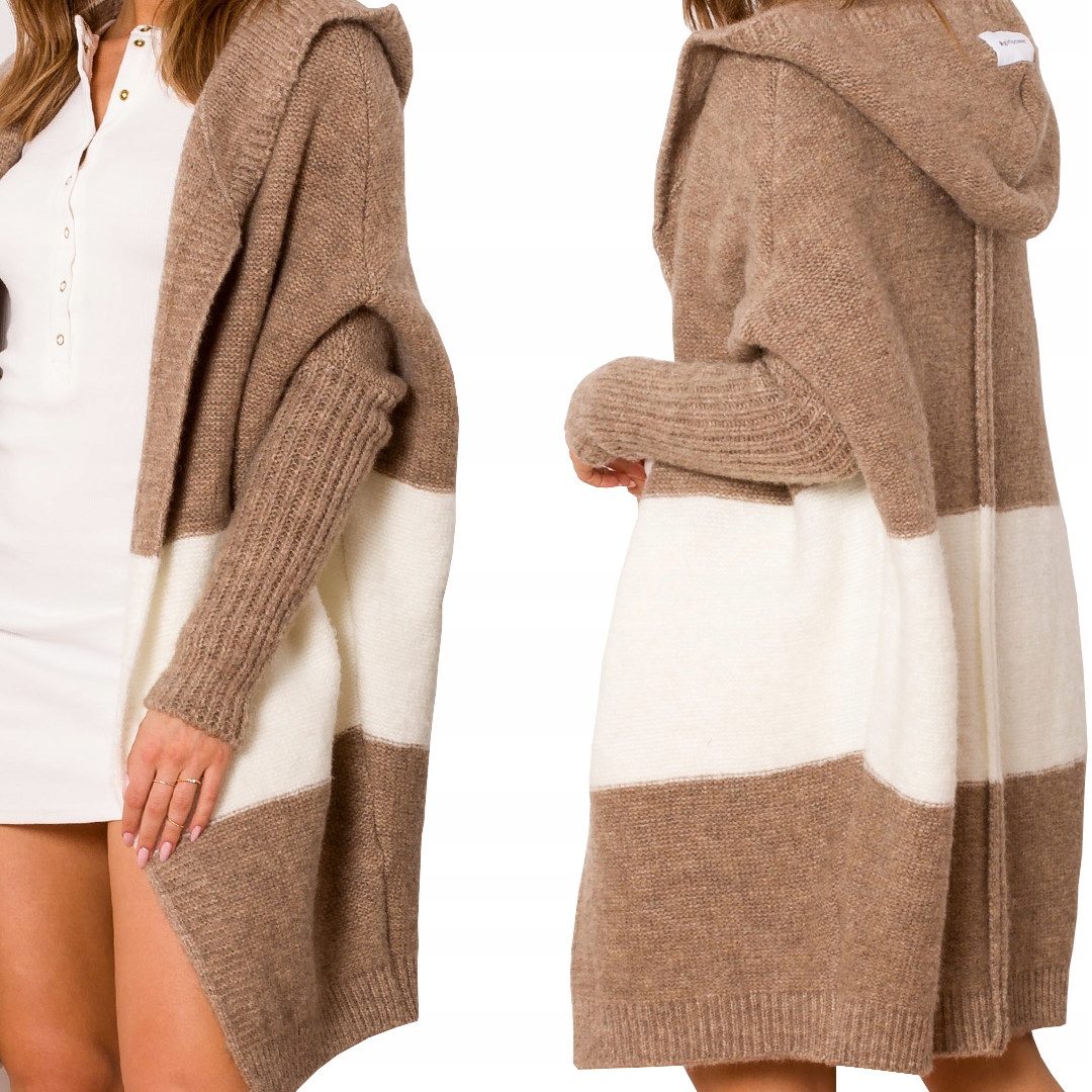 niezapinany Kardigan oversize Sweter z Kapturem