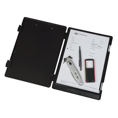 WEDO 575001 podkładka pod dokumenty (A4) z kieszenią do przechowywania formularzy, kalkulatorów i innych, stabilny metalowy zacisk, uchwyt na długopisy (czarna)