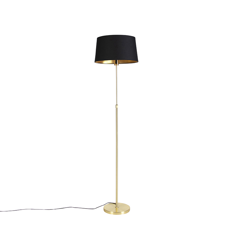 QAZQA Lampa podłogowa regulowana złota/mosiądz klosz bawełniany czarny 45cm - Parte