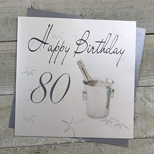 WHITE COTTON CARDS white cotton cards Happy Handmade duża kartka na 80. urodziny wiadro do szampana, XLS80 XLS80