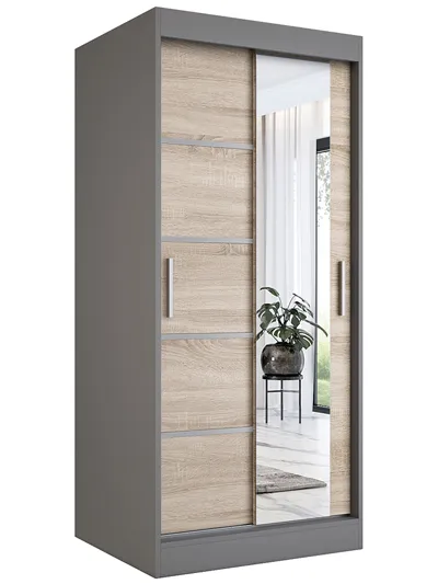 Szafa przesuwna w kolorze antracyt + dąb sonoma B9-N66