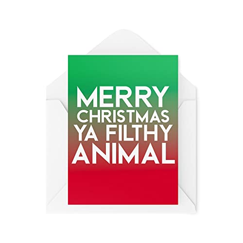 Tongue in Peach Zabawna kartka świąteczna - 'Merry Christmas You Filthy Animal' - kartki z żartem na Boże Narodzenie - tajemniczy Mikołaj praca kartki z życzeniami banter nowość - CBH9 TIP_CARD_CBH9