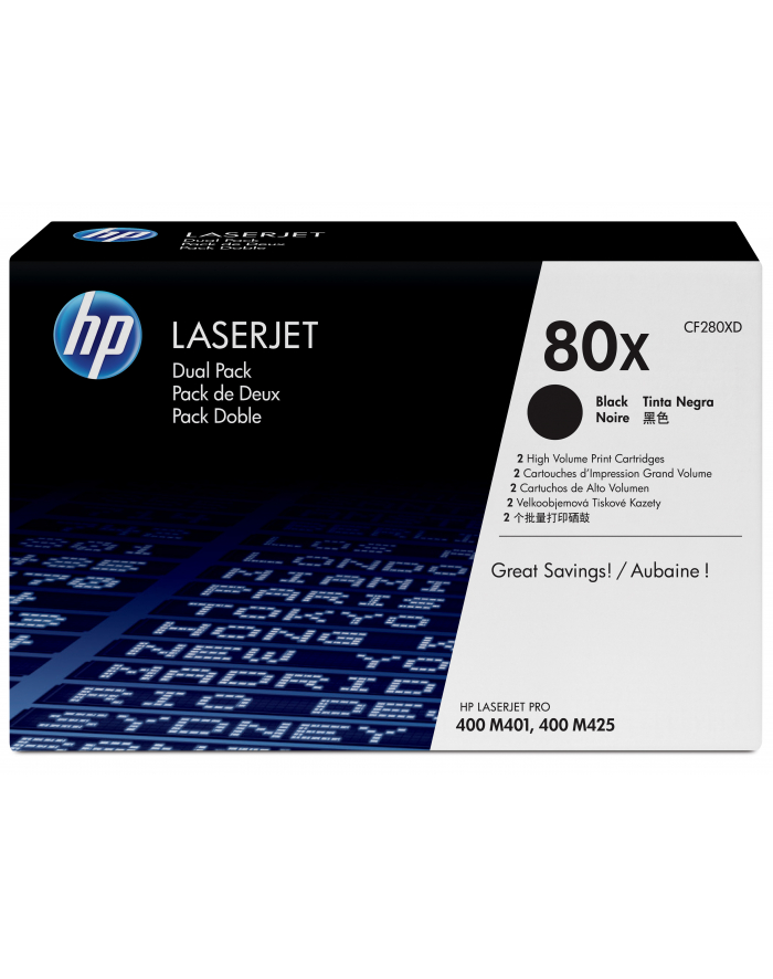 Toner HP czarny 80X Dual pak do LJ Pro 400 M401/M425, CF280XD[CF280XD]