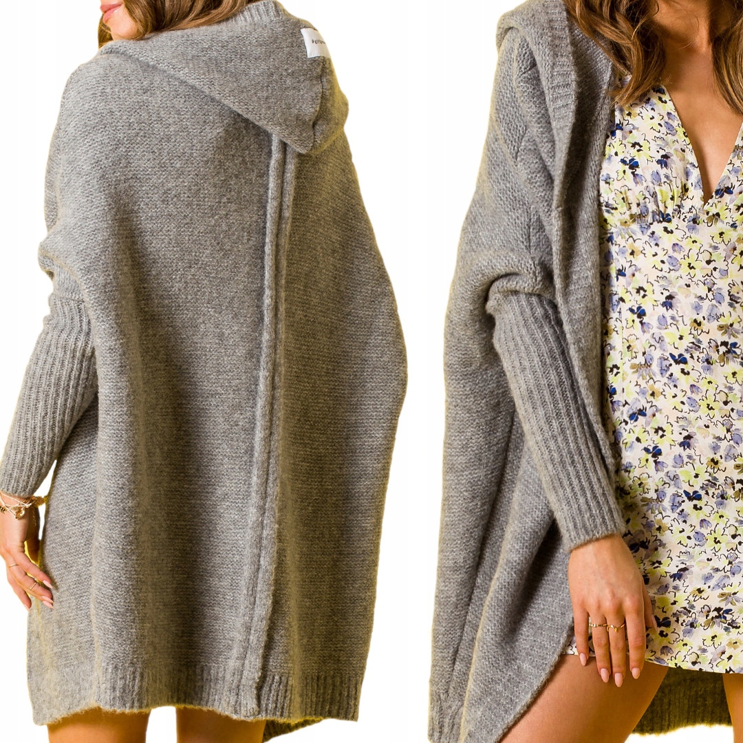 niezapinany Kardigan oversize Sweter z Kapturem
