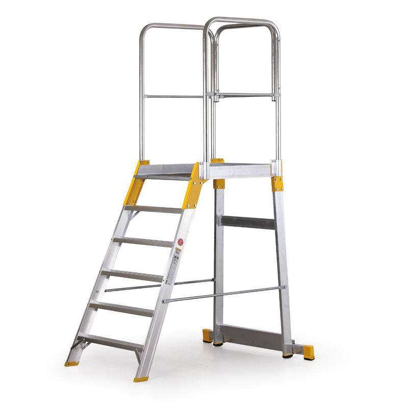 ALVE Aluminiowy pomost, drabina z platformą, jednostronna FORTE, 6 szczebli, wysokość 1,26 m 558037