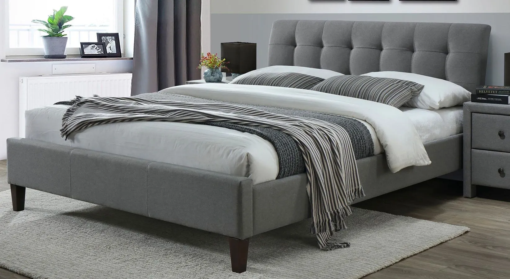 Szare łóżko pikowane M2-D03