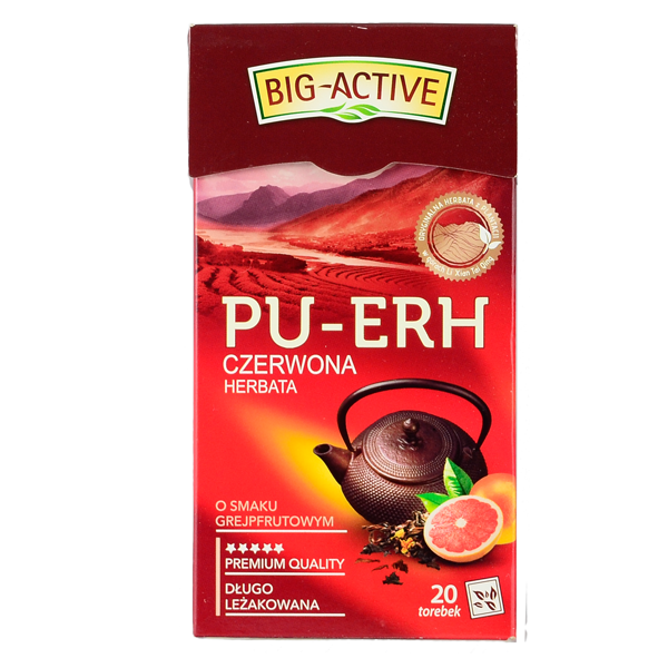 Big-Active Big-Active Pu-Erh Herbata czerwona o smaku grejpfrutowym 36 g (20 x 1,8 g)