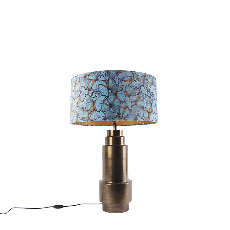 QAZQA Lampa stołowa art deco brąz klosz welurowy motyle 50cm - Bruut