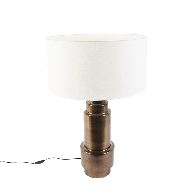QAZQA Lampa stołowa art deco brąz klosz biały 50cm - Bruut