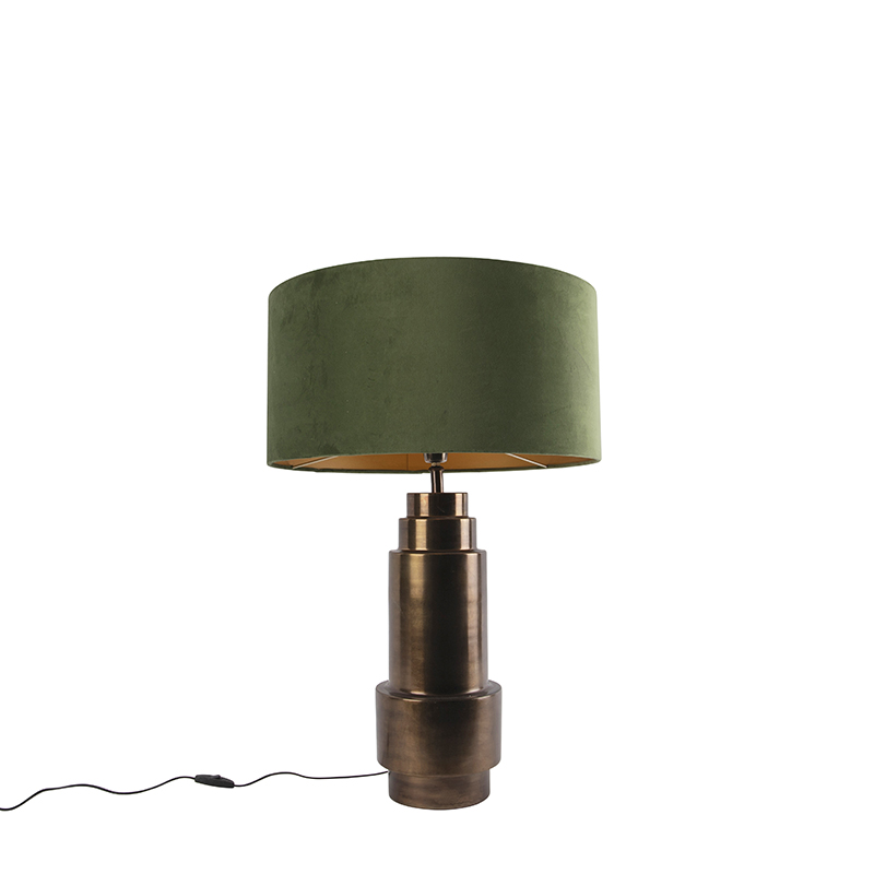 QAZQA Lampa stołowa art deco brąz klosz welurowy zielony 50cm - Bruut