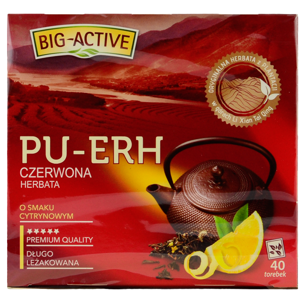 BIO-ACTIVE Big-Active Pu-Erh Herbata czerwona o smaku cytrynowym 72 g (40 torebek)