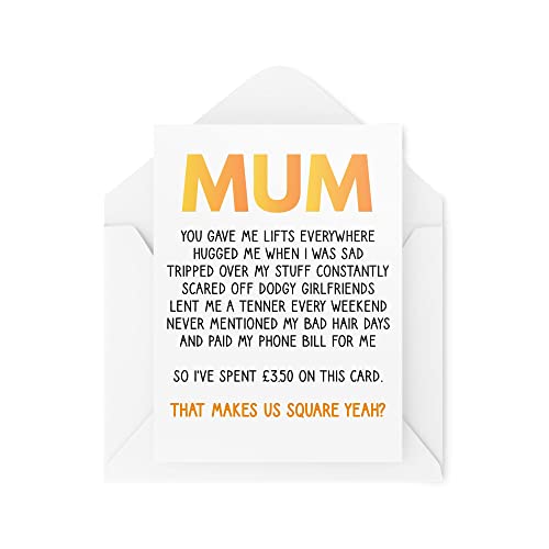 Tongue in Peach Śmieszne kartki na Dzień Matki, kartki urodzinowe dla mamy, kartka okolicznościowa dla niej, wydana 3,50 na tę kartkę 'Makes Us Square, komedia humor żart CBH160 TIP_CARD_CBH160