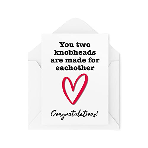 Tongue in Peach Śmieszne karty ślubne, 'You 2 Knobheads Are Made for Eachother', kartka zaręczynowa dla par, 'Best Friends Dowcip' banter zabawa, CBH189 TIP_CARD_CBH189