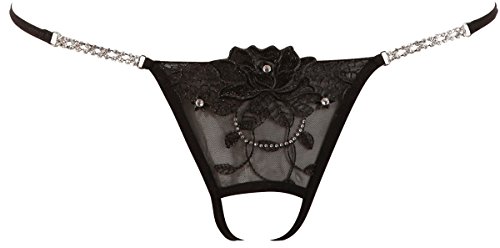 Cottelli Collection Lingerie stras - uwodzicielski stringi dla kobiet, seksowne majtki z haftem i wysadzane kamieniami strasu, czarne