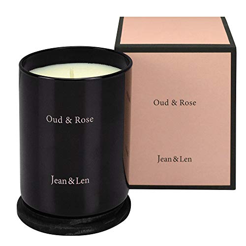 Jean & Len Świeca zapachowa Oud & Rose, przyjemny zapach z żywicy drzewa alderowego w połączeniu z aksamitną różą kwiatową, 230 g, 1 sztuka