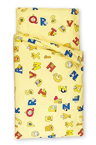 Kindertraum 5213240 pościel dziecięca alfabet, wzór 132, 40 x 60 cm i 100 x 135 cm, żółta