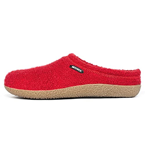 GIESSWEIN Kapcie Veitsch – pantofle filcowe dla mężczyzn i kobiet, skórzane wkładki, ciepłe kapcie unisex, czerwony - Chilli - 42 EU