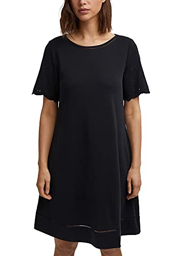 ESPRIT Sukienka z dżerseju z haftem dziurkowanym, mieszanka modalna, czarny, XS