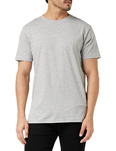 Build your Brand Męski T-shirt z okrągłym dekoltem, Basic męski top z bawełny z okrągłym dekoltem, dostępny w wielu kolorach, rozmiary XS-5XL, szary (Heather Grey), M