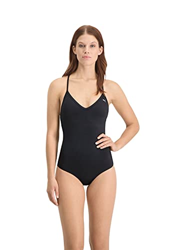 PUMA Damski strój kąpielowy z dekoltem w serek, crossback, jednoczęściowy, czarny, XS