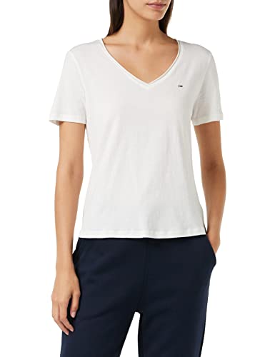 Tommy Jeans Damska koszulka Tjw Slim Jersey z dekoltem w serek, biały, XXS