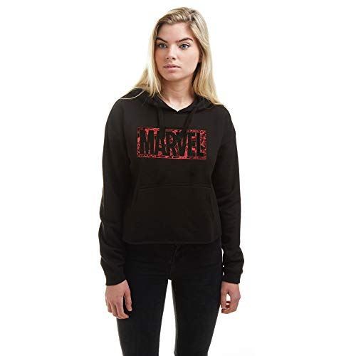 Marvel Damska bluza z kapturem z komiksowym logo, czarna, 10 UK