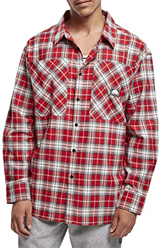 Southpole Męska koszula Checked Woven Shirt, Oversized koszula karo dla mężczyzn z 2 kieszeniami na piersi, rozmiary S - XXL, Sp Red, L