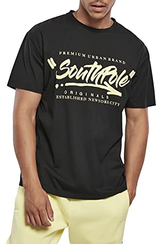 Southpole Męski T-shirt Short Sleeve Tee o wyglądzie oversize dla mężczyzn dostępny w 3 kolorach, rozmiarach S - XXL, czarny, S