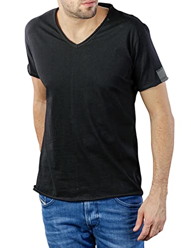 Replay Męski T-shirt z krótkim rękawem z dekoltem w serek, Black 098, S