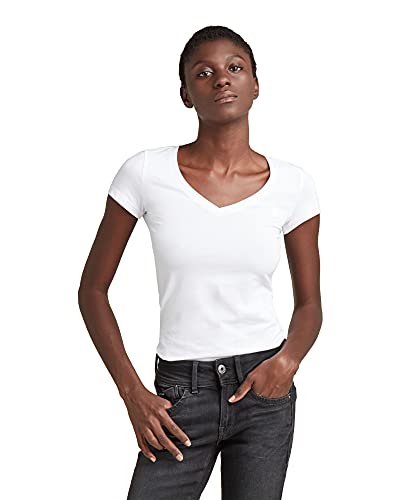 G-STAR RAW, Damska koszulka z krótkim rękawem z dekoltem w serek, Biały (biały 3310-110), XL