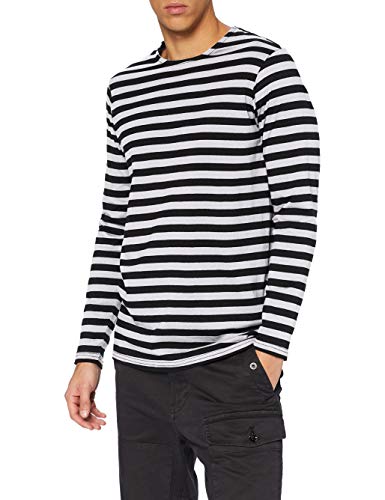 Urban Classics Męski t-shirt z regularnym paskiem, biały/czarny, L