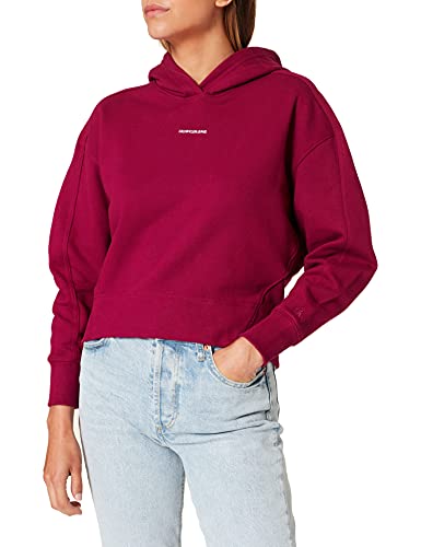 Calvin Klein Jeans Damska bluza z kapturem Micro Branding, Ciemny goździk, 58