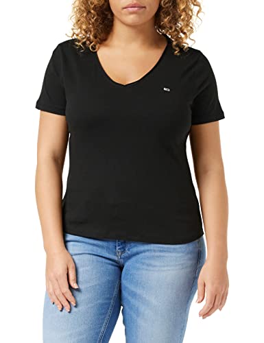 Tommy Jeans Damska koszulka Tjw Slim Jersey z dekoltem w serek, Czarny, L