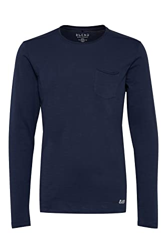 Blend BHBHNICOLAI Tee l.s. Tee l.s. męska koszulka z długim rękawem ze 100% bawełny, granatowy (70230), XXL