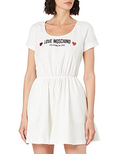 Love Moschino Damska sukienka typu Oxford z krótkim rękawem, Yarn-Dyed Raglan, na co dzień, Oper.str.bianco, 46 PL