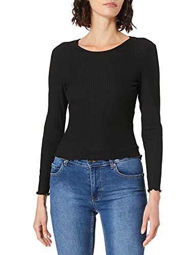 ONLY Damska koszulka Onlnella L/S O-Neck Rib Top Noos JRS, czarny, XS