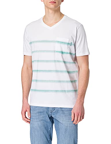 Pioneer Męski T-shirt z dekoltem w serek z paskami, Jade Cream, L