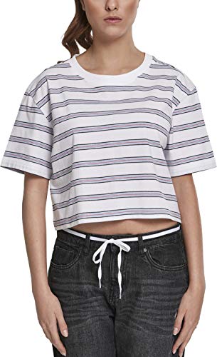 Urban Classics Damska koszulka z krótkim rękawem Multicolor Stripe Tee, wielokolorowy (White/Black/Skyblue/Firered 01687), 3XL