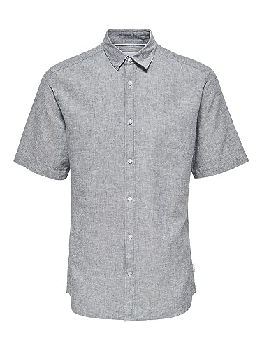 ONLY & SONS Męska koszula z krótkim rękawem len, Dress Blues, S