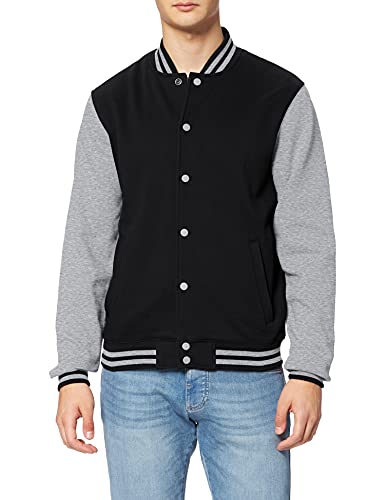 Build Your Brand Męska kurtka Sweat College Jacket, kurtka college dla mężczyzn dostępna w wielu kolorach, rozmiarach S - 5XL, wielokolorowy (Black/H.grey 00658), L