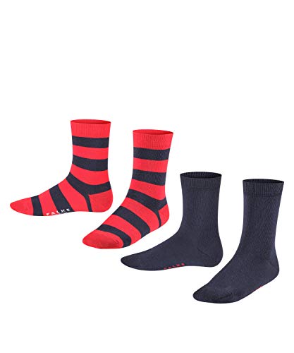 FALKE Uniseks - dzieci Skarpety Happy Stripe 2-Pack K SO Bawełna z wzorem 2 Pak, Niebieski (Marine 6120), 23-26 (2-3 lata)