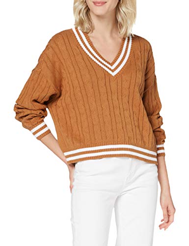 Urban Classics Damska bluza z krótkim rękawem w serek College Sweater, Toffee/Wht, XXL