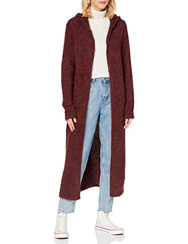Urban Classics Damski kardigan z kapturem, z piórami, do kolan, w 5 kolorach, rozmiary XS-5XL, Cherry, M