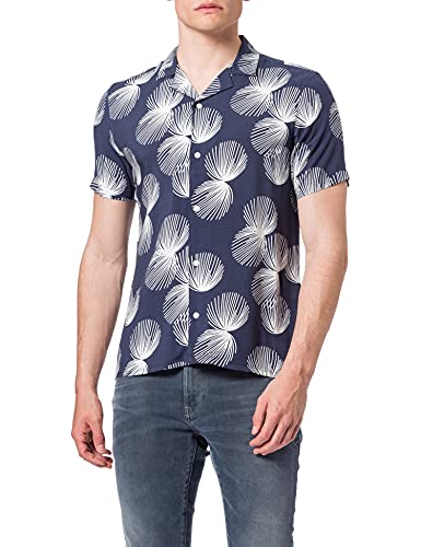 CASUAL FRIDAY Męska koszula Anton Ss Cc Printed Shirt, 193923_navy Blazer, S