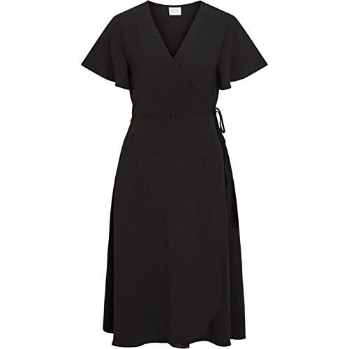 Vila Damska sukienka Vilovie S/S Wrap Midi Dress/Su-Noos, czarny, 36