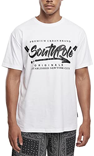 Southpole Męski T-shirt Short Sleeve Tee o wyglądzie oversize dla mężczyzn dostępny w 3 kolorach, rozmiarach S - XXL, biały, XL