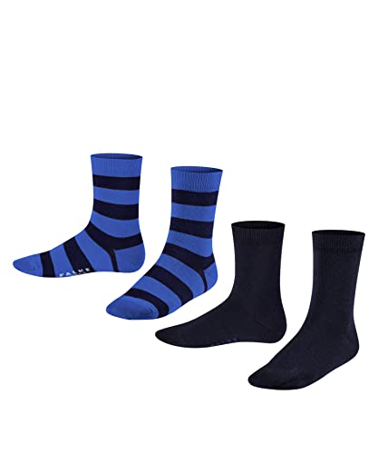 FALKE Uniseks - dzieci Skarpety Happy Stripe 2-Pack K SO Bawełna z wzorem 2 Pak, Czarny (Black 3000), 39-42 (13-16 lata)